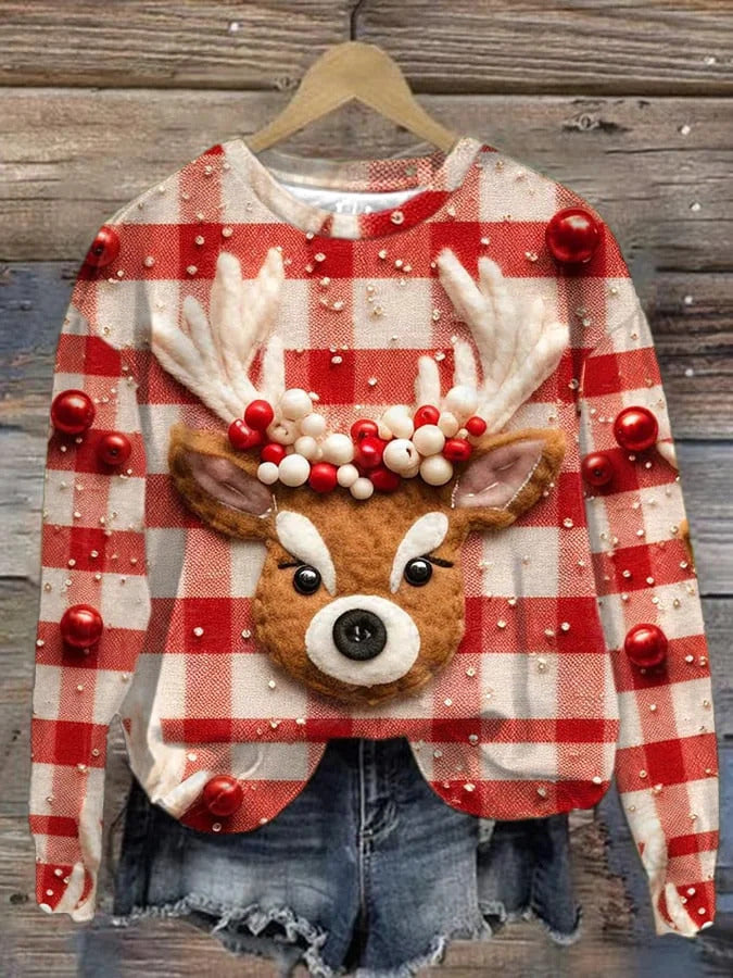 Women's Plus Size Printed Round Neck Casual Sweater