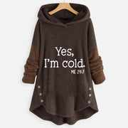 Plush Hooded Letter Print Jacket for Women
