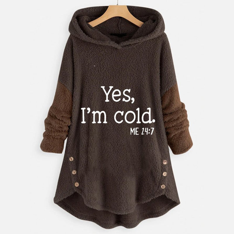 Plush Hooded Letter Print Jacket for Women
