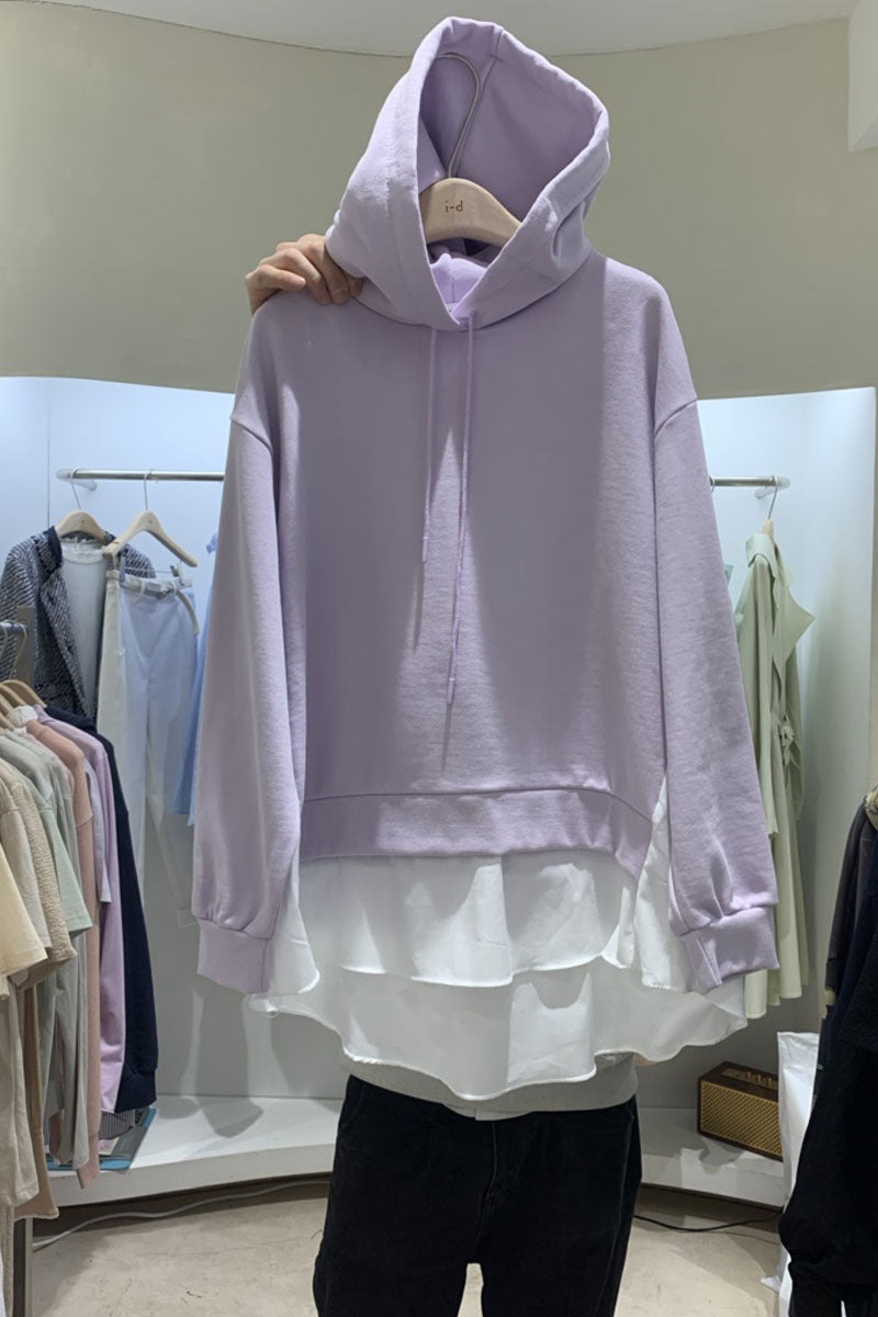 Stitching Fake Two Pieces Hooded Casual