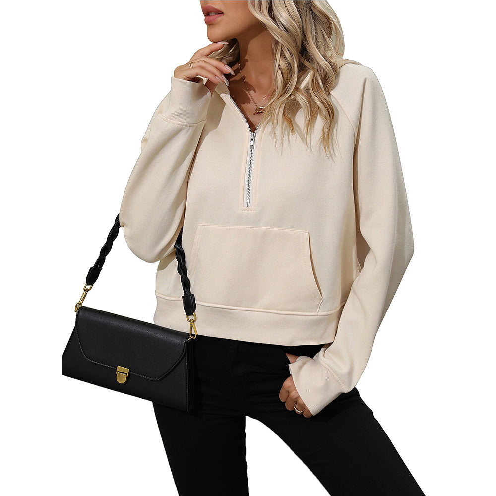 Women's Half-Zip Fleece Hooded Sweatshirt Chic Pullover