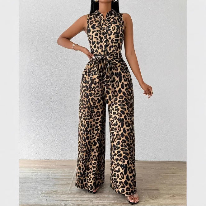 Floral Wide Leg Jumpsuit with Belt for Women