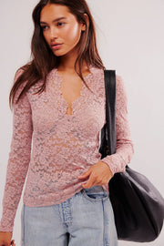 Hollow Lace Long-sleeved Top Bottoming Shirt V-neck