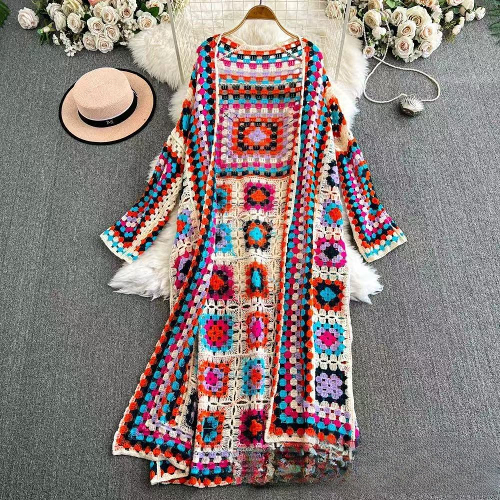 Sweet Heavy Industry Color Woven Crochet Loose Slim Long Sleeve Sweater