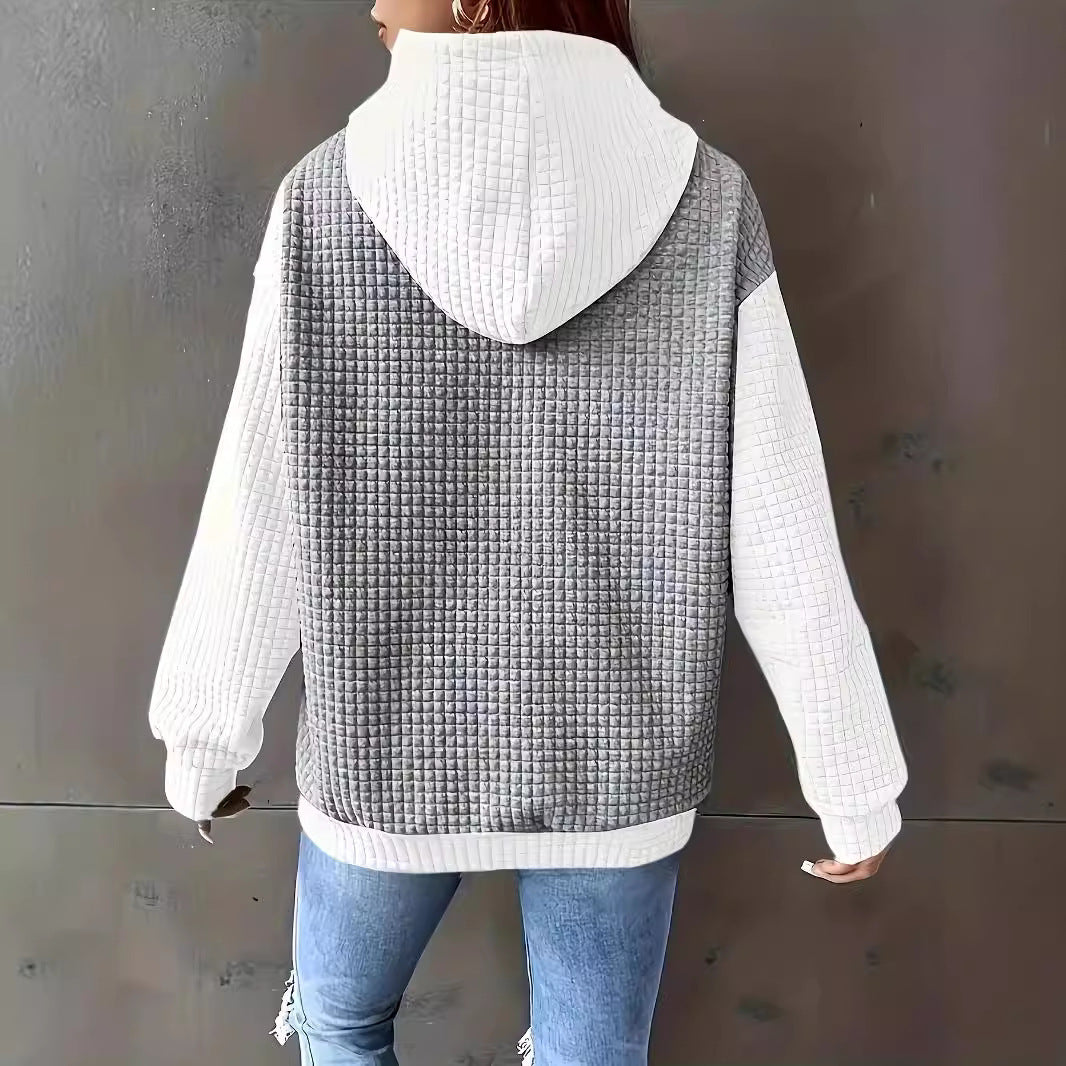 Casual Color Block Loose Pullover Hoodie with Pockets