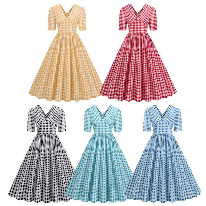 Plaid, Waist-cinching Vintage Maxi Dress