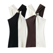 Minimalist Knit Halterneck Top – Effortless Floral Chic