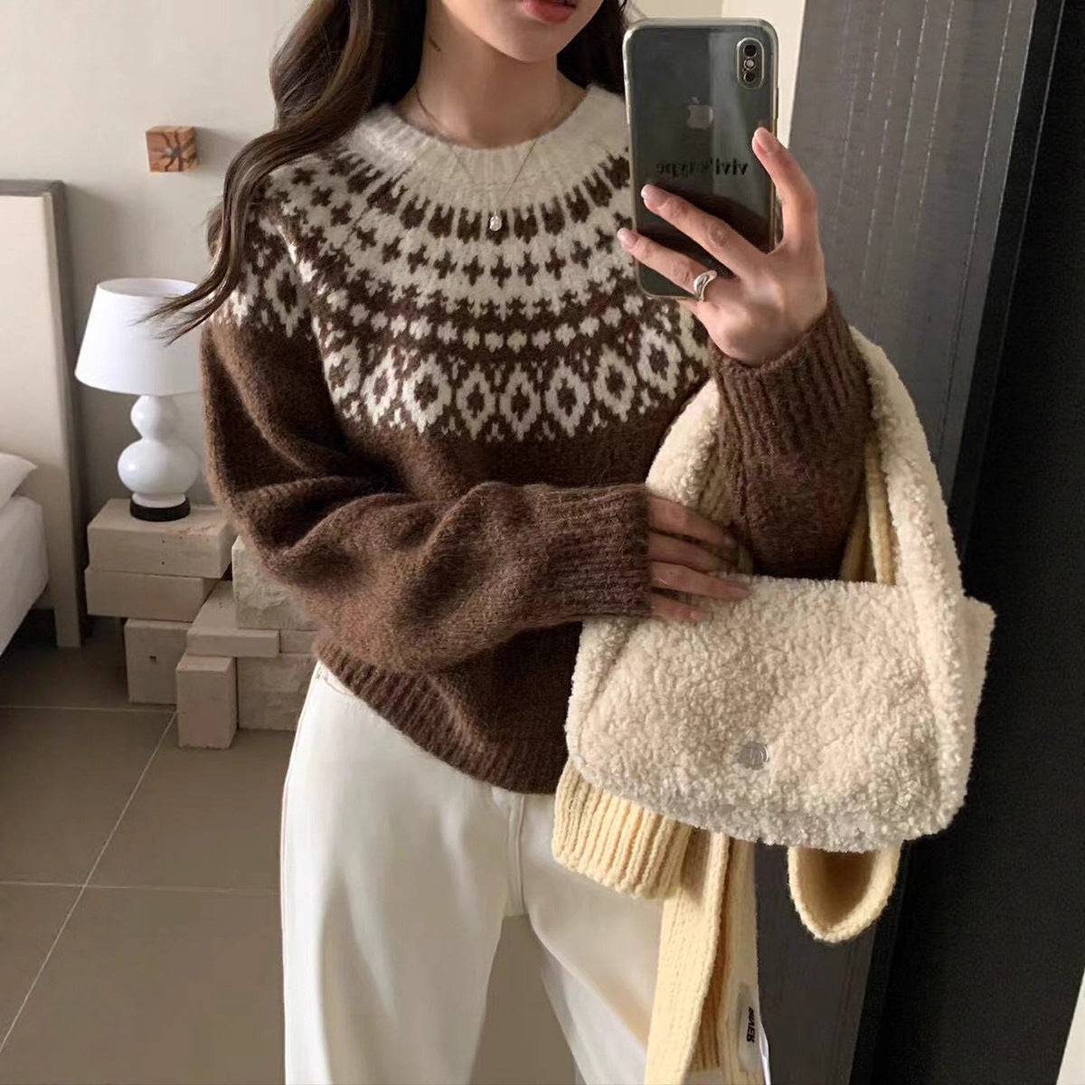 New Round Neck Loose Slimming Christmas Style Knitwear Top