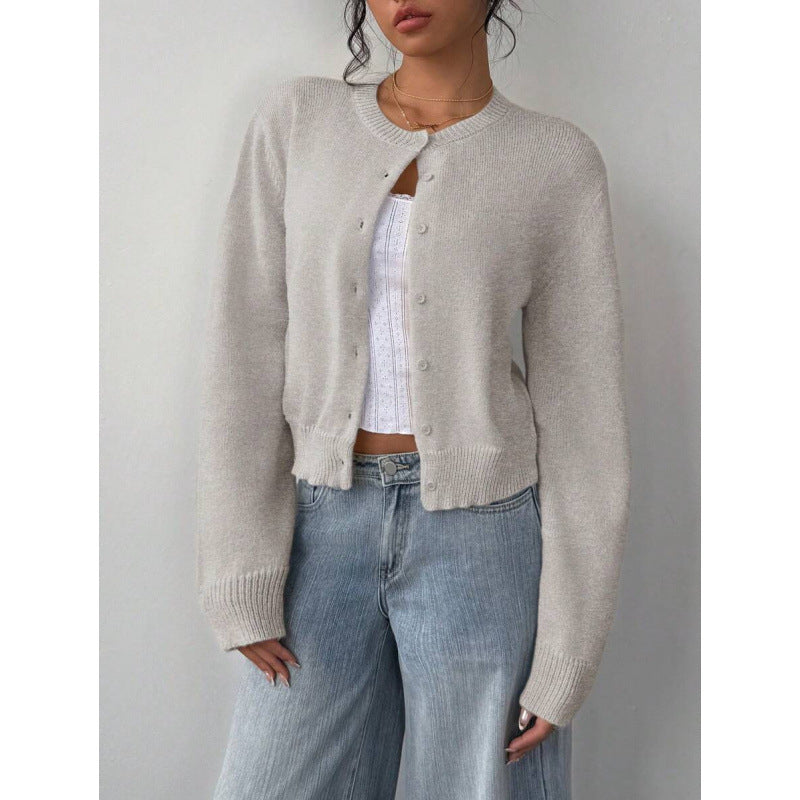 Chic Long Sleeved Knitted Cardigan Fashion Slim Solid Color Short Sweater for Women Clothing