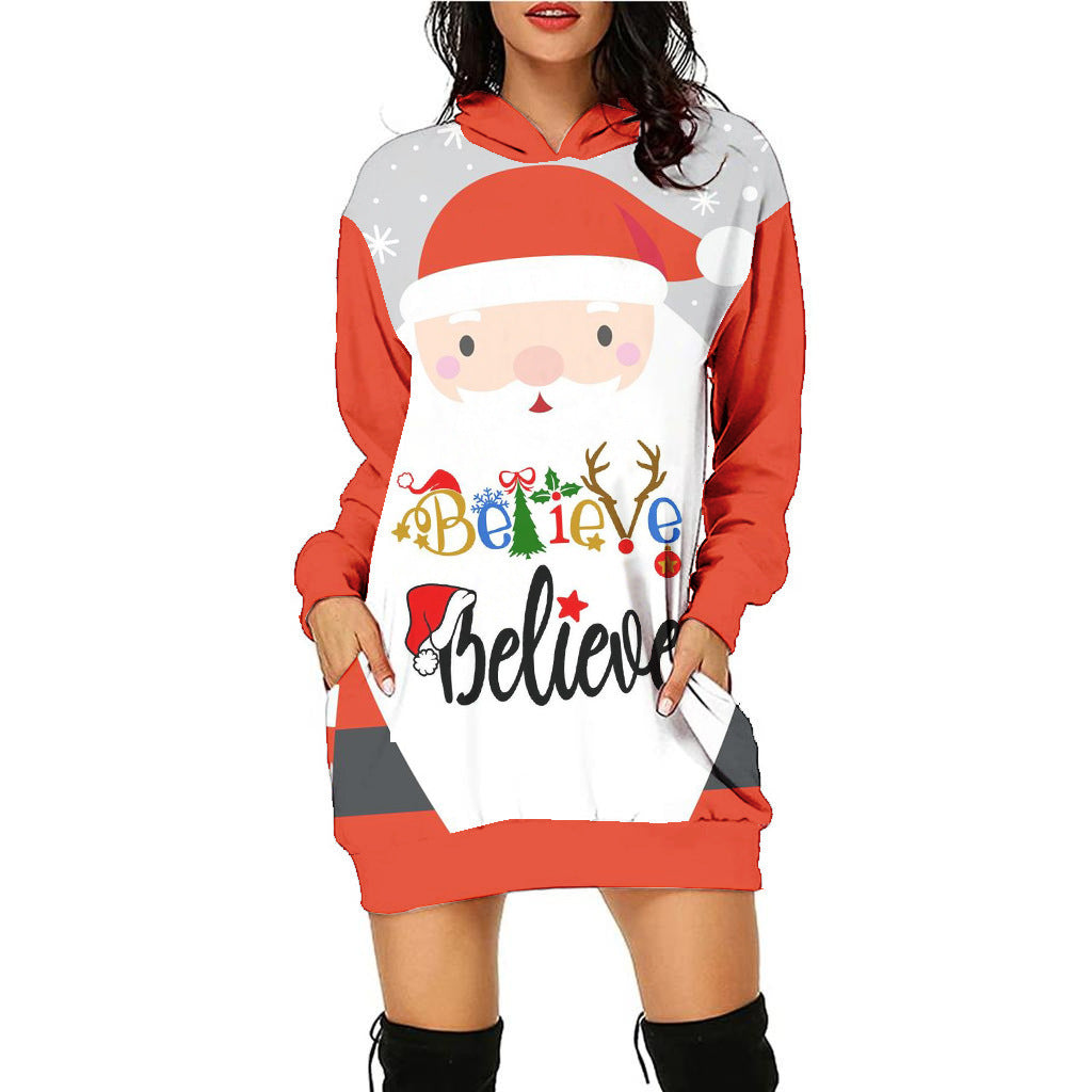 Festive Christmas Print Casual Holiday Sweater Dress