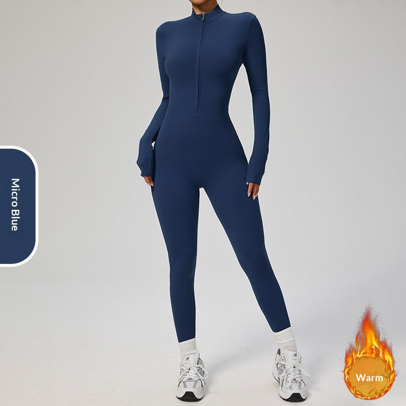 Women's Fleece-Lined Long-Sleeve Yoga Jumpsuit
