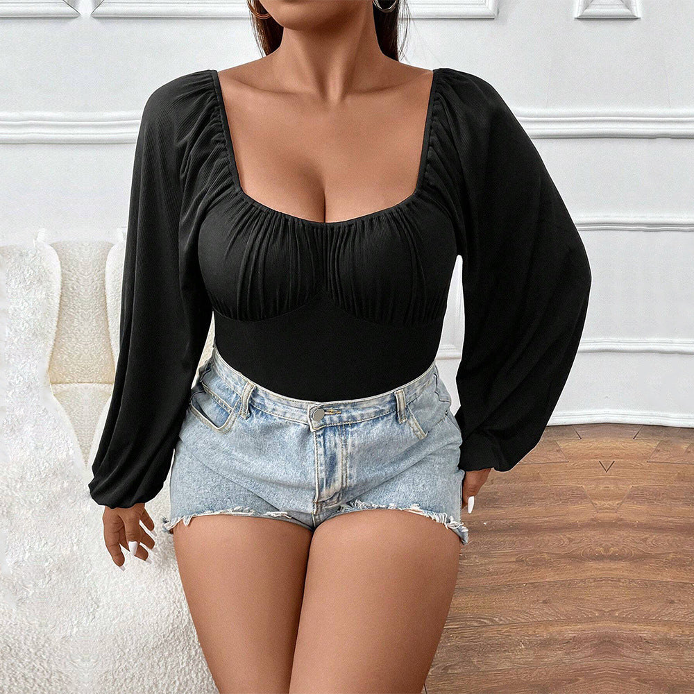 Women's Slim Puff Sleeve Ribbed Jumpsuit