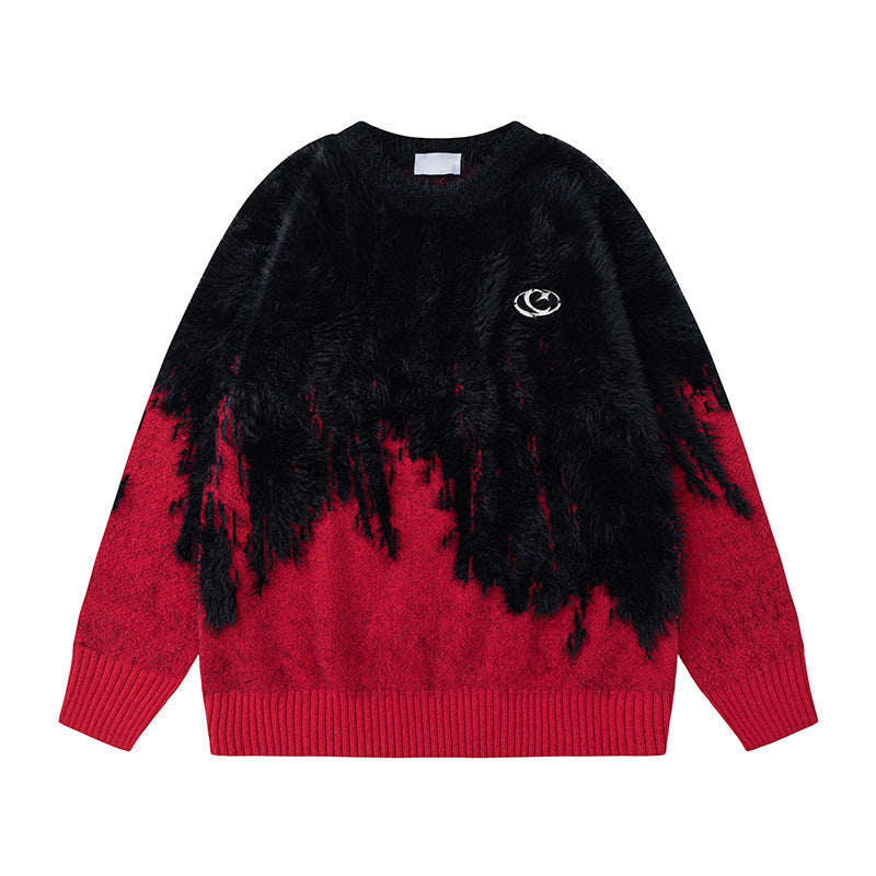 Retro Laid-back Oversized Ombre Knit Sweater with Tassels
