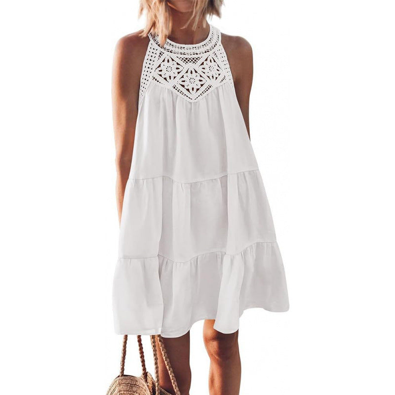 Summer Hollow Out Backless A-Line Beach Mini Dress