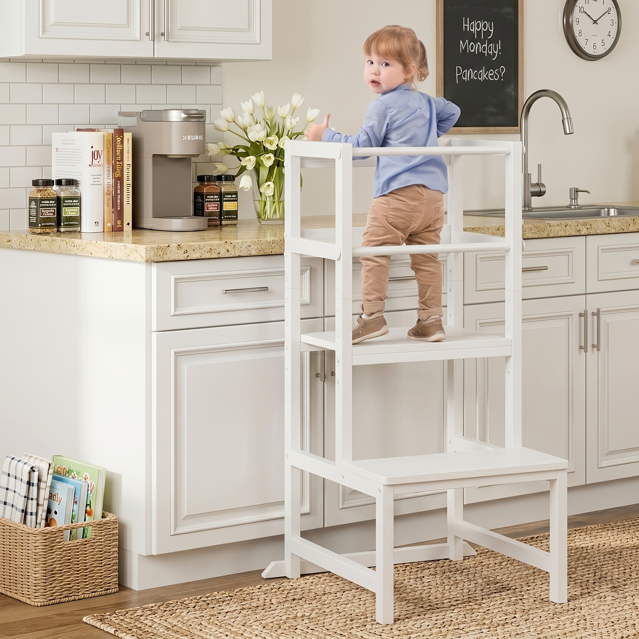 Adjustable Toddler Step Stool with Safety Rail