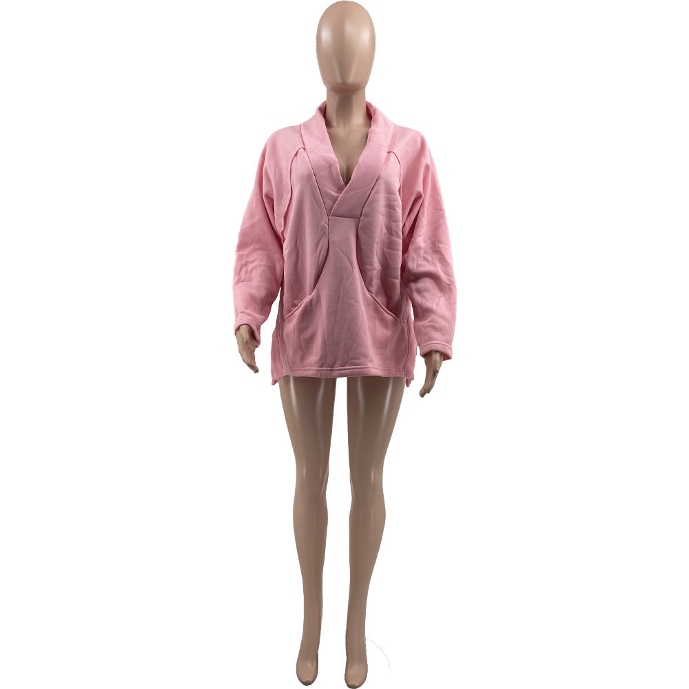 Casual Deep V-Neck Loose Pocket Sweatshirt for Women