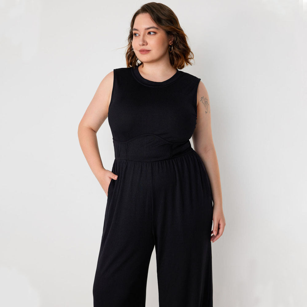 Women's Plus Casual Solid Color Stretchy Jumpsuit