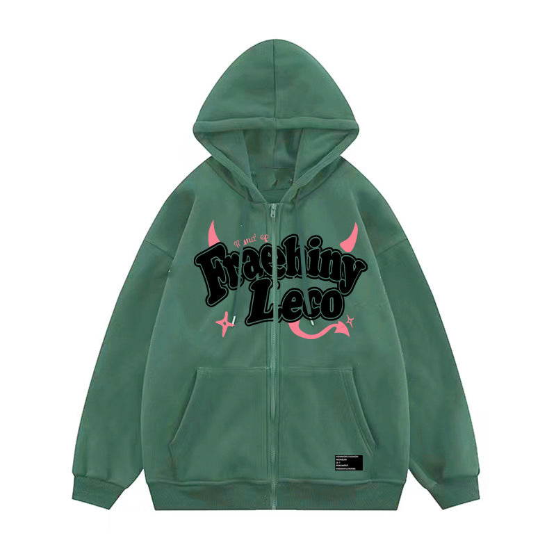 Women's Printed Zip-Up Hooded Cardigan Sweater Coat