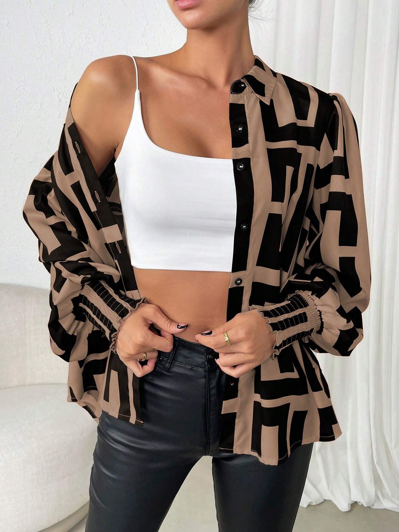 Print Lantern Sleeve Shirt