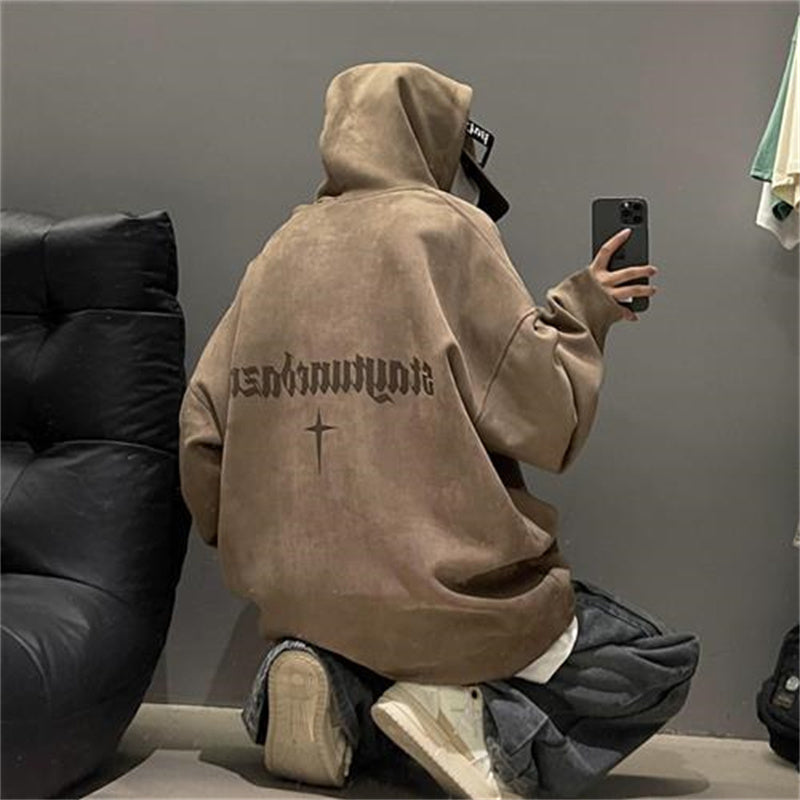 Plush Fleece Burgundy Suede Pullover Hoodie
