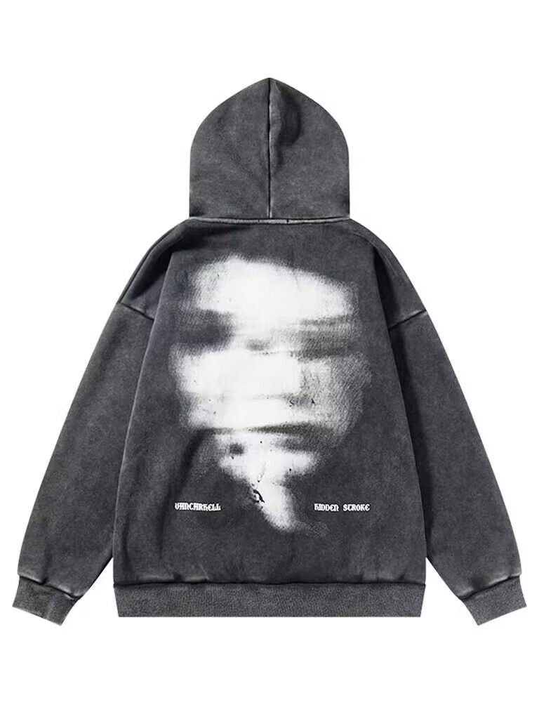 Vintage Distressed Oversized Letter Zip Hoodie