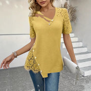 Vibrant Knitted Lace Short Sleeve Shirt – Soft, Elegant & Flattering