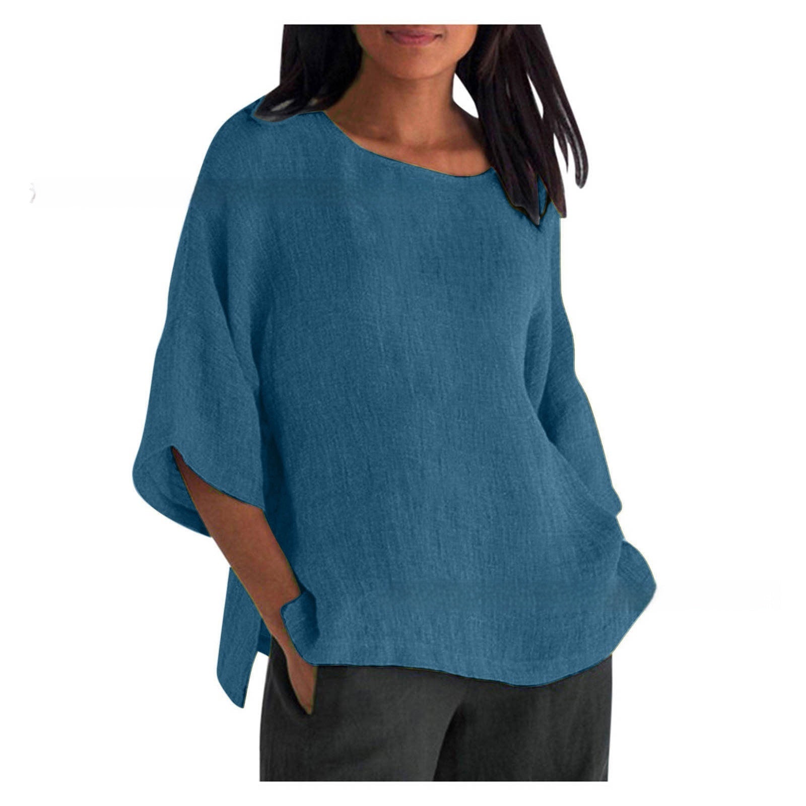 Women's Cotton Linen 3/4 Sleeve Casual Top