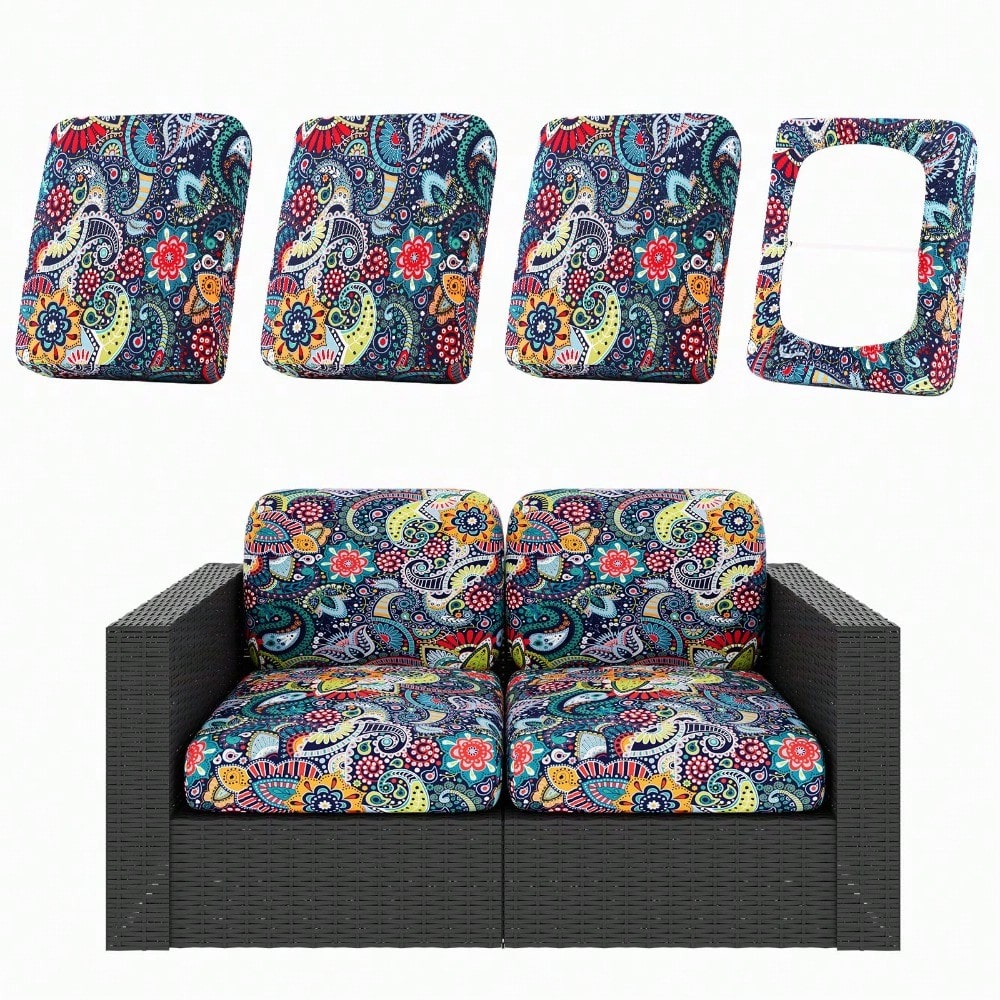 4pcs/ 8pcs/12pcs Patio Cushion Covers, Stretch Outdoor Couch Cushion Covers Replacement, Washable Outdoor Chair/Sofa Slipcovers for Patio Furniture Cushion Protector with Elastic Bottom (Paisley, Cover solely)