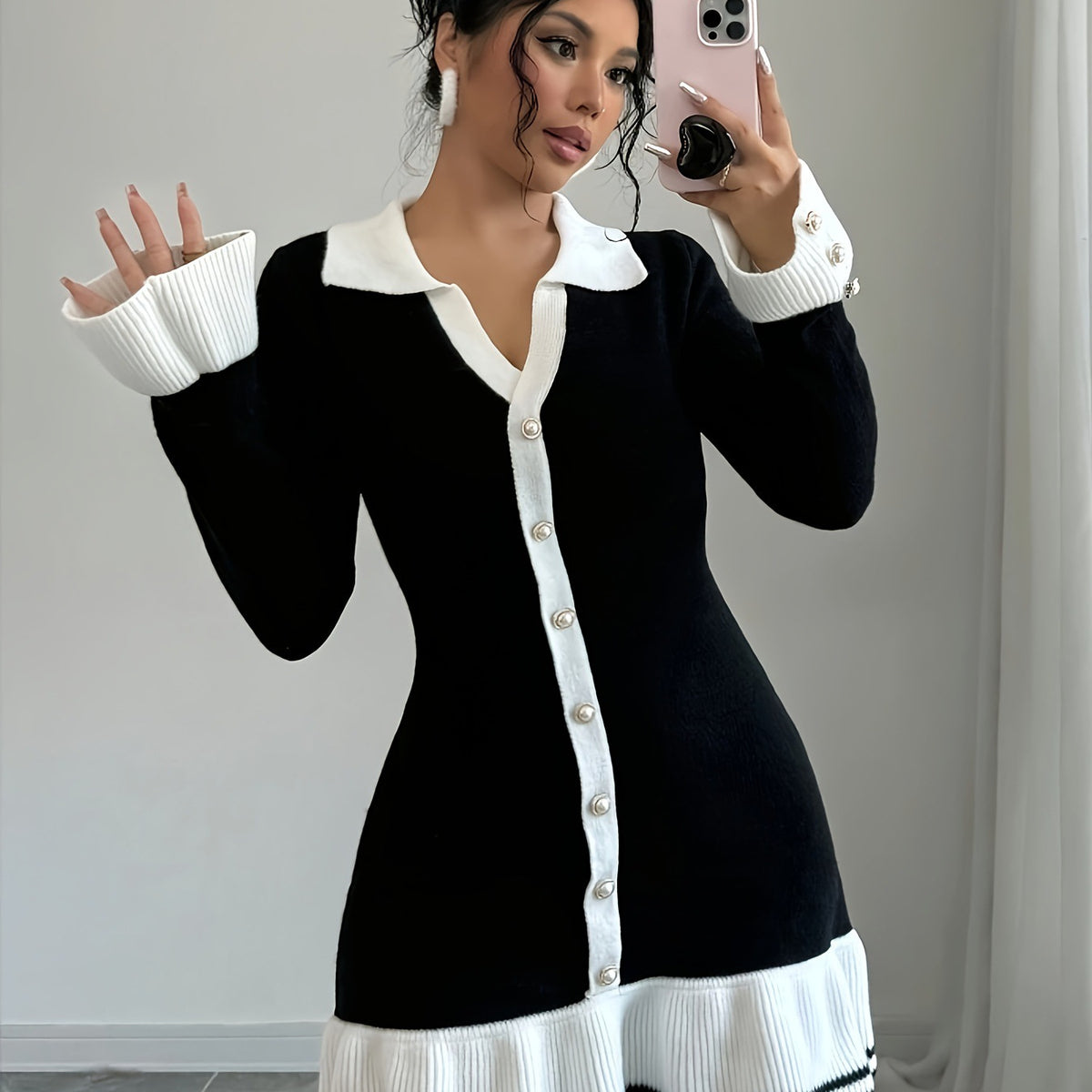New Ruffled Slim-fit V-neck Dress for Women