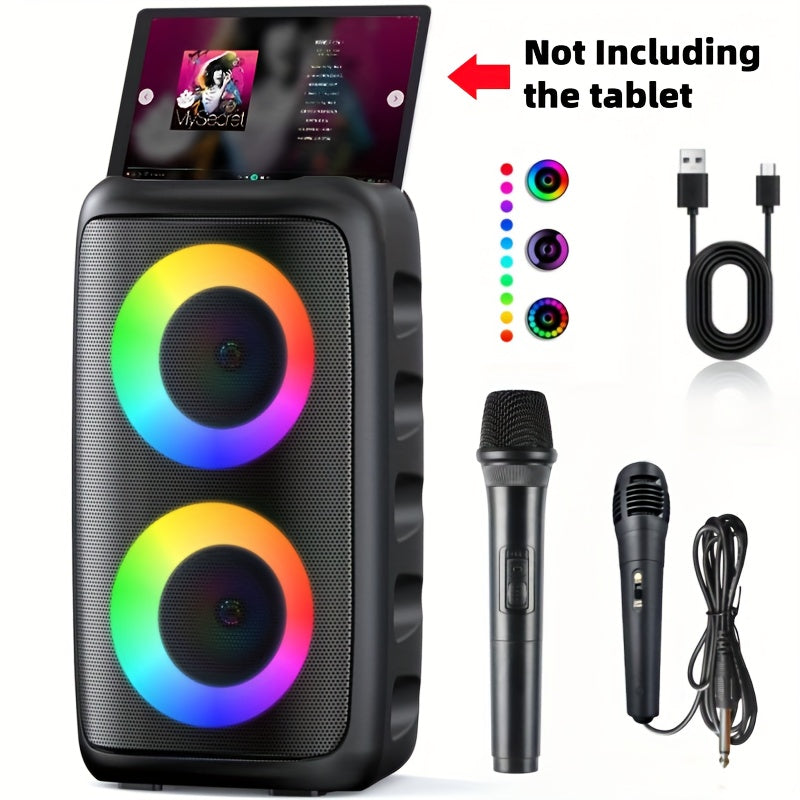 Karaoke Machine with 1 Wireless Microphone, 1 Wired Microphone, Adult Portable Speaker, PA System with LED Lights Singing Karaoke Speaker, Supports TF Card/USB, AUX Input, TWS Suitable for Party...