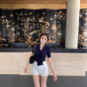 Elegant Ribbon Detail Chic And Mature Figure-hugging Short-sleeve T-shirt