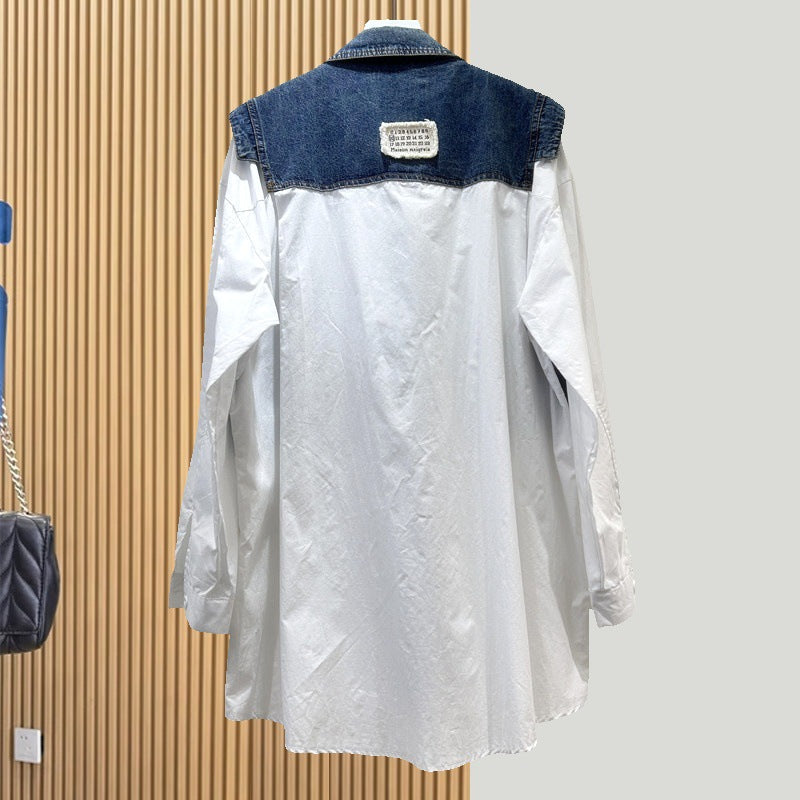 Design Sense Fake Two Pieces Denim Shirt Jacket Women