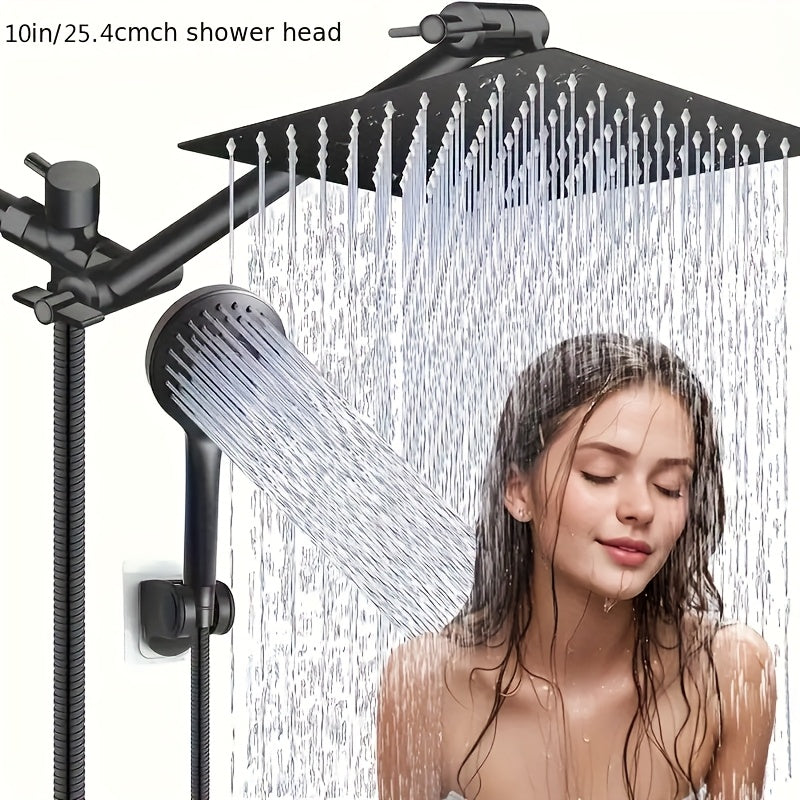 [High Pressure Shower Head] High Pressure 8/12 Inch Rainfall Shower Head & Handheld Combo | 5 Settings Adjustable, Anti-Leak, 11 Inch Extension Arm, Height/Angle Adjustable With Holder/Hose