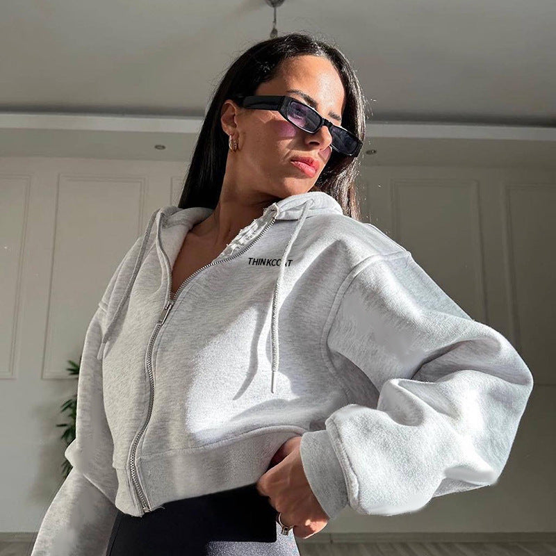 Women's Long-sleeved Letter Printed Hoodie Coat