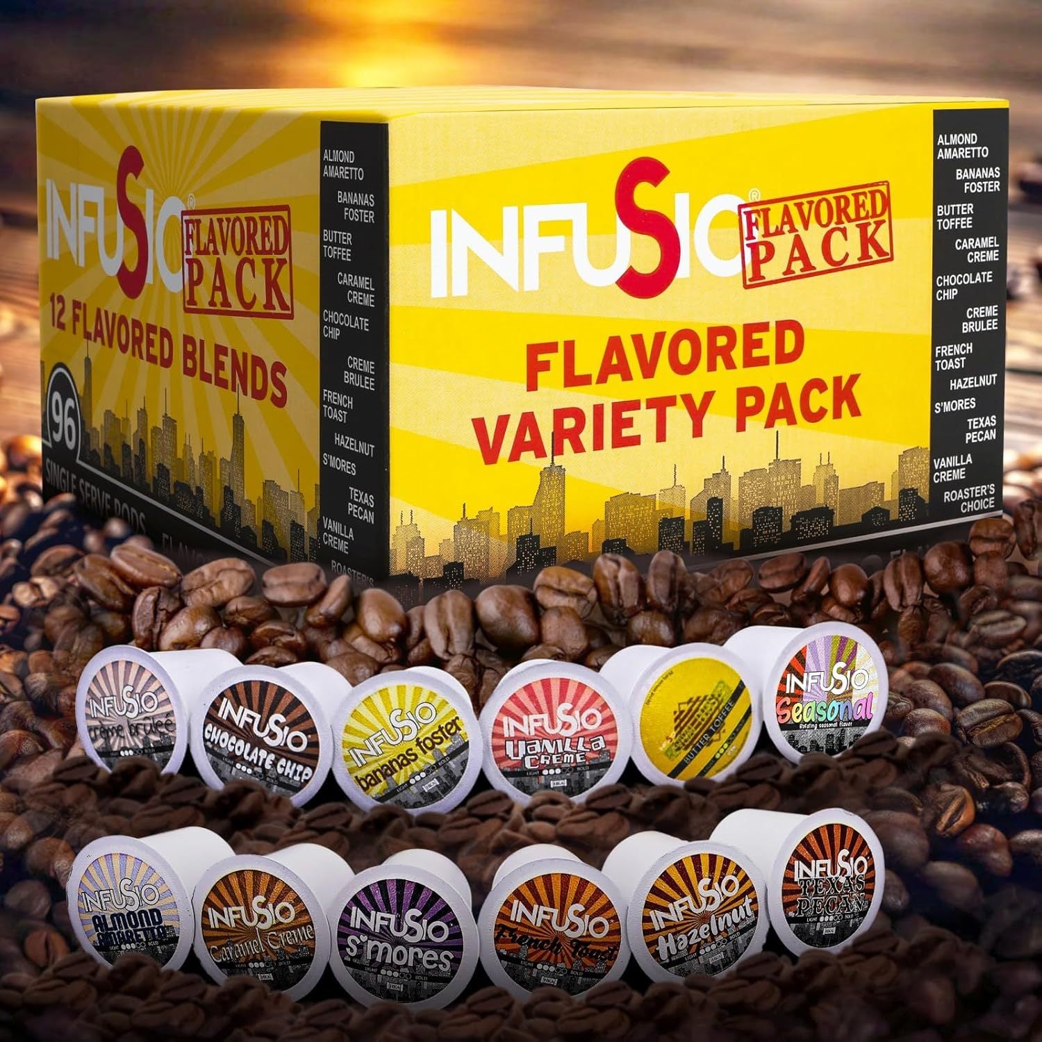 Flavored Coffee Pods Variety Pack – Gourmet Medium Roast Dessert Blends, 96 Count