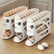 4-Tier Rolling Egg Holder - Space-Saving Side Door Design, Holds 30 Eggs, Smooth Glossy Finish, Convenient Handle | Suitable for Kitchen and Fridge Storage | Modern Kitchen Accessory | Durable Plas...