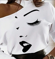 Chic Open Shoulder Cartoon Graphic Long Sleeve Tee