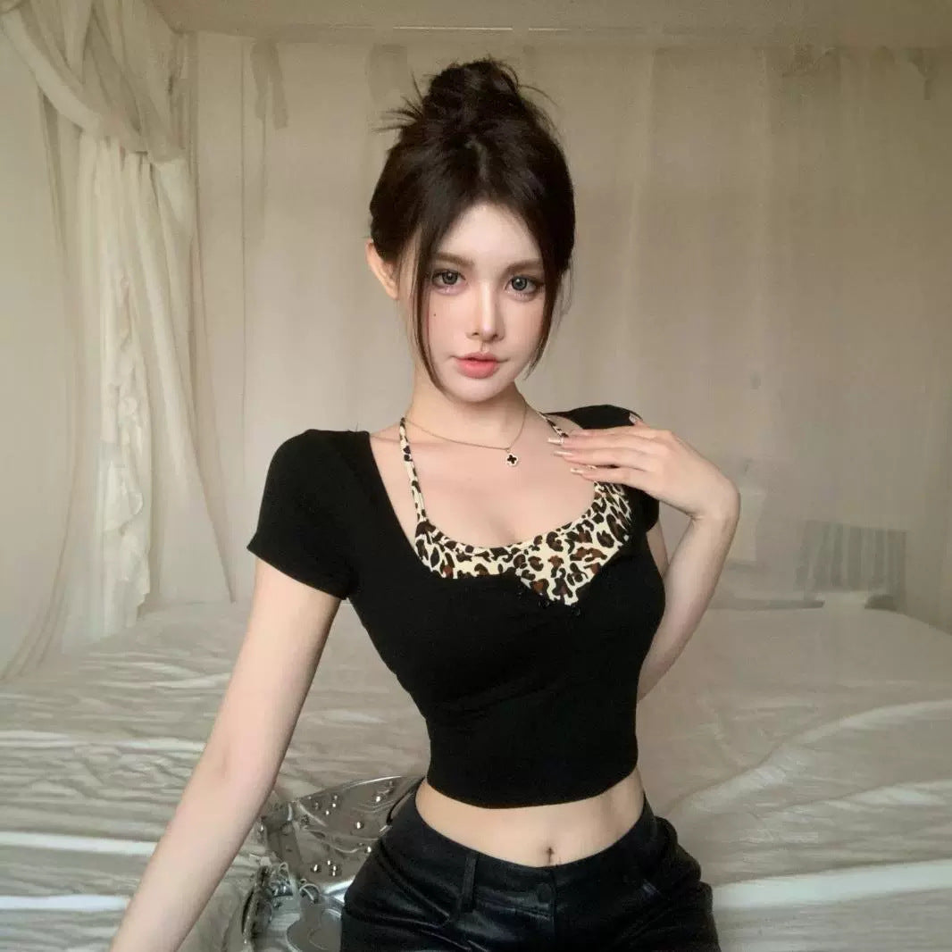 Leopard Print Halter Skinny Short T-Shirt – Fresh Girly Fit