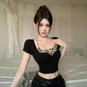 Leopard Print Halter Skinny Short T-Shirt – Fresh Girly Fit