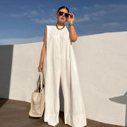 Chic Solid Color Wide Leg Casual Jumpsuit for Women