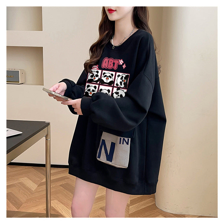 Plus Size Casual Round Neck Cotton Pullover Sweatshirt
