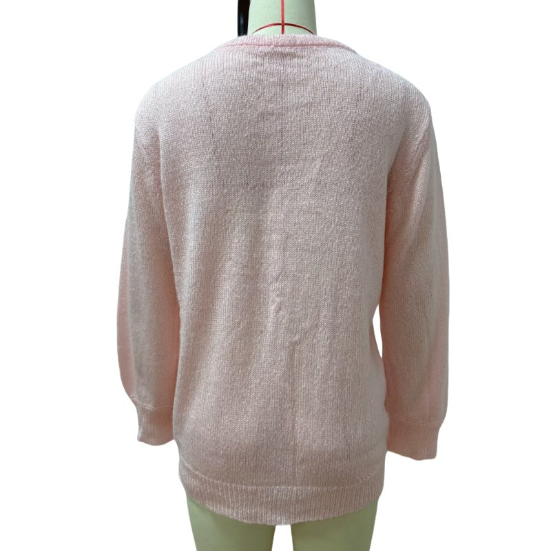 Lazy Style Women's New Fresh and Casual Lantern Sleeves Pink Cardigan Button Knit Loose Sweater