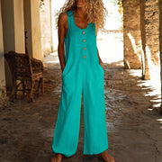 Women's Casual Loose-Fit Pocket Long Jumpsuit Romper