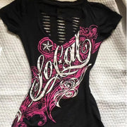 Retro Black T-Shirt with Ripped Back – Summer Vibe