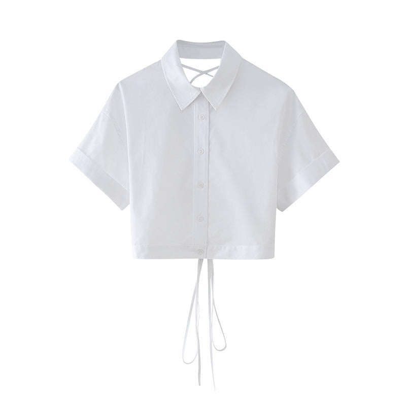 Preppy Style Fashion Sweet Short Back Lace-up Shirt