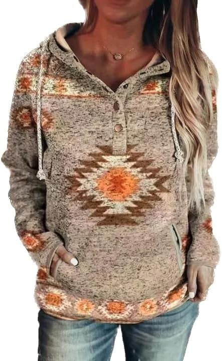 Retro Animal Nature Print Button Hoodie