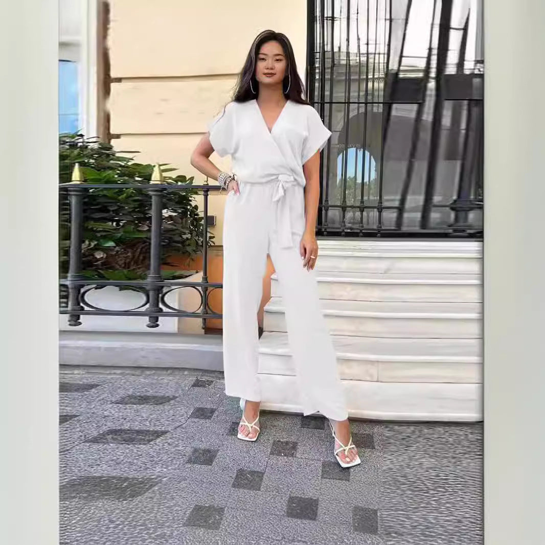 Women's Casual V-Neck Pocket Jumpsuit