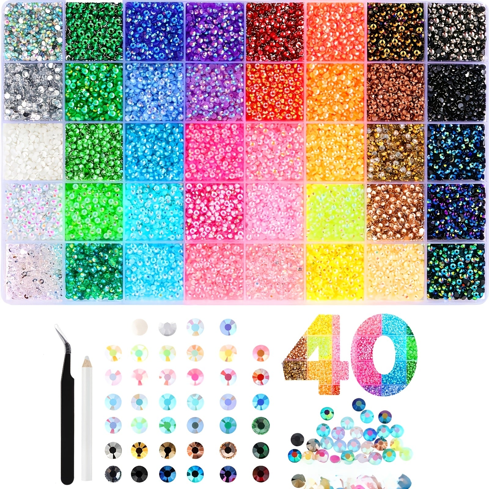 Rhinestone Decor Set - 40 Colors, 36,000 Pieces