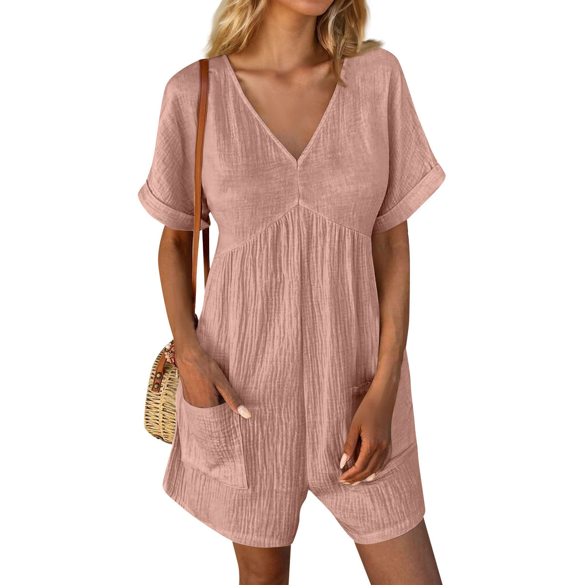V-Neck Batwing Sleeve Pocket Jumpsuit