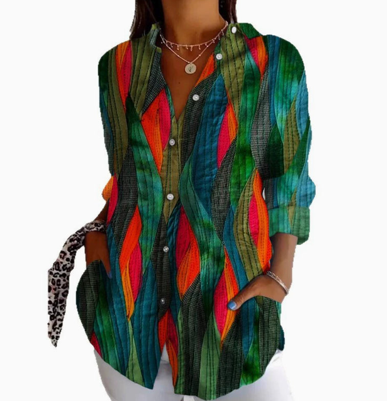 Lapel Casual Women's Creative Vintage Floral Floral Shirt